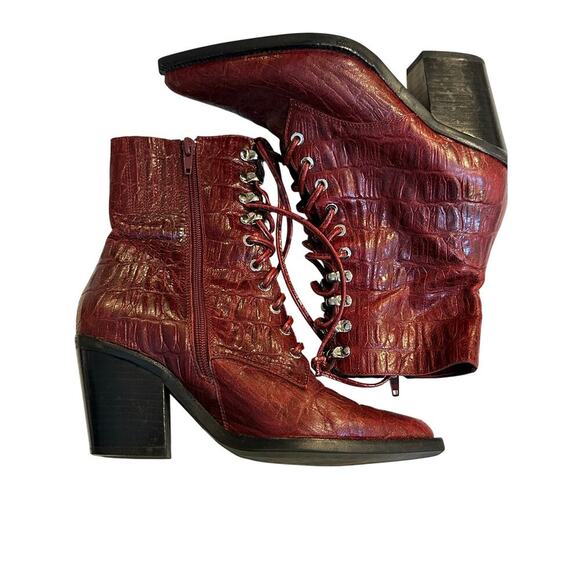Jeffrey Campbell Red Leather Desperado Lace Up Boots Size 5.5 - Picture 1 of 16